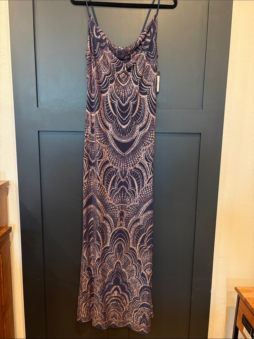 678. Jump Navy and Rose Gold Maxi Slip Dress